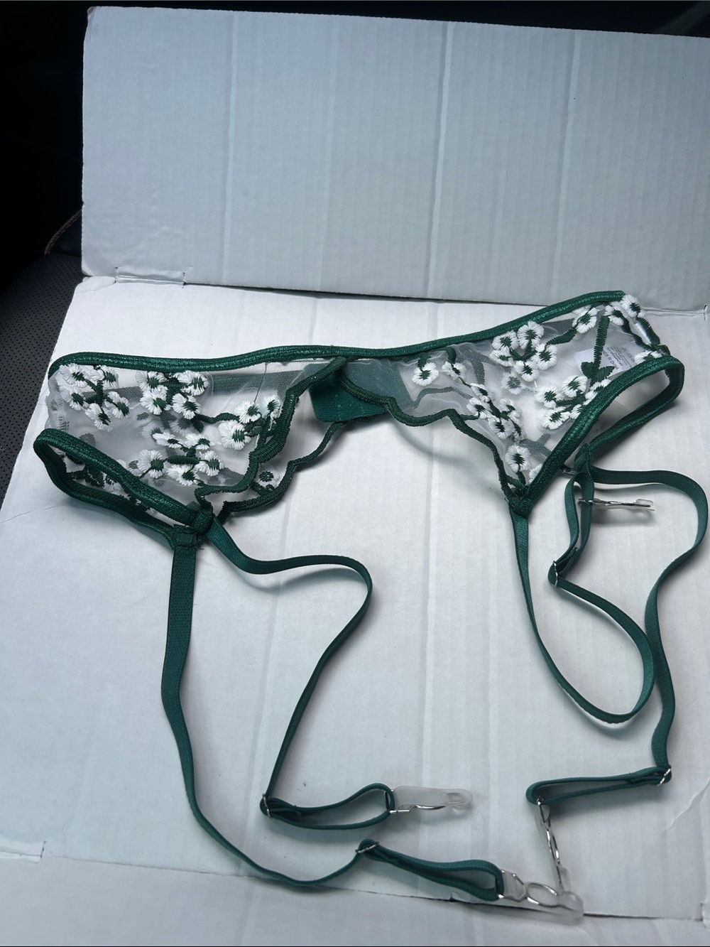 For bundles only - Mesh / Embroidery garter belt Green / White S
